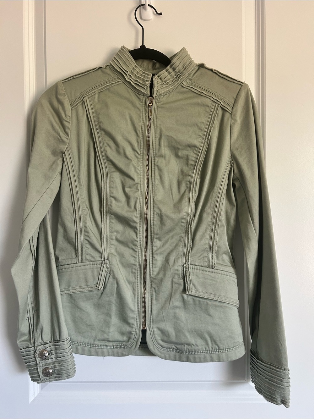 White House Black Market Sage Green Zip-Front Jacket